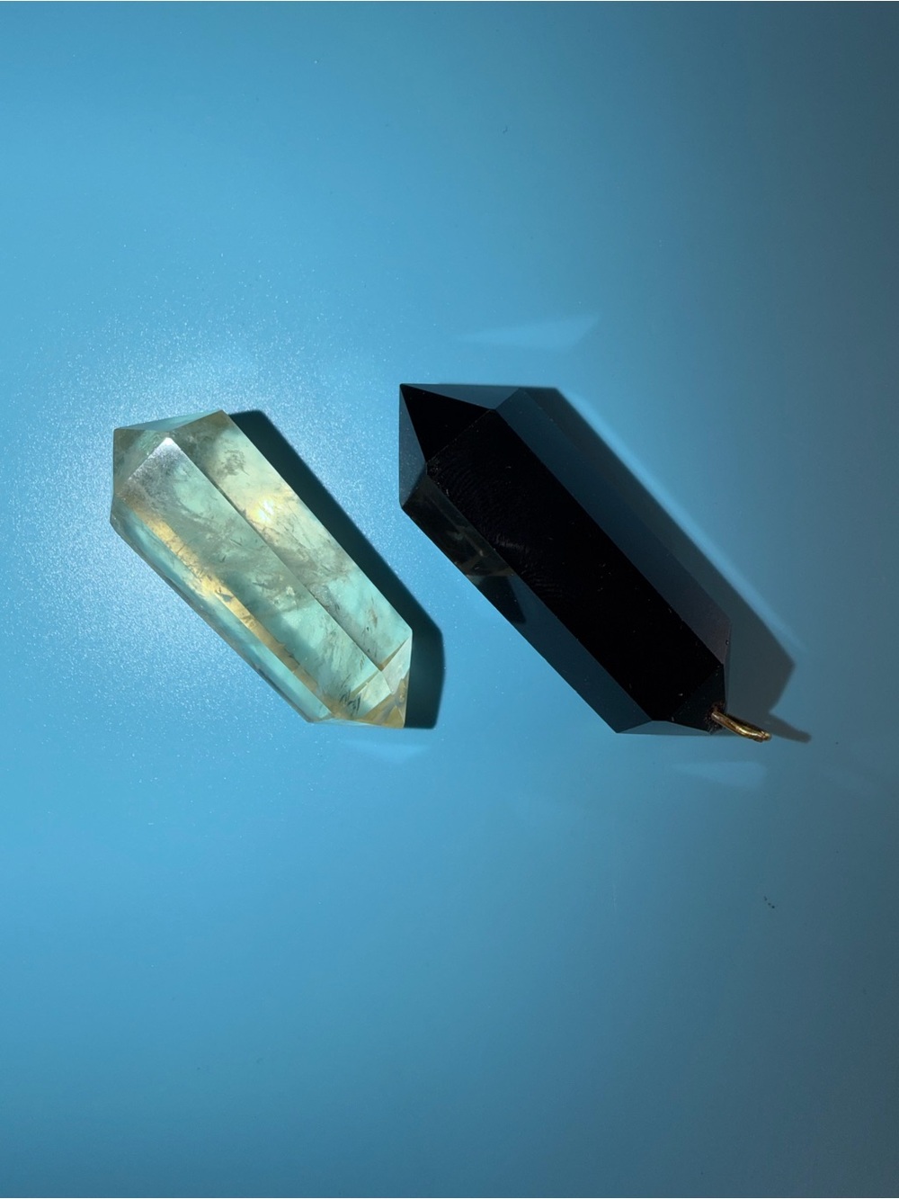 Crystal Point Pendant Pair - Clear Green and Black
